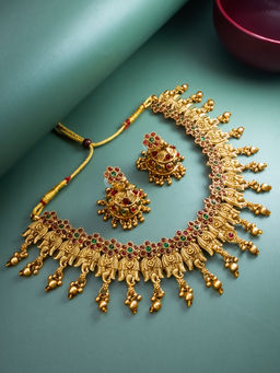 Aadita - Multi-Color Gold Toned Plated Stone Choker Necklace Jewellery (Set of 2)