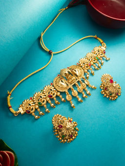 Aadita - Multi-Color Gold Toned Plated Stone Choker Necklace Jewellery (Set of 2)