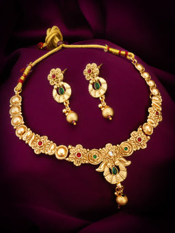 Aadita - Multi-Color 18K Gold Plated Choker Necklace Jewellery (Set of 2)