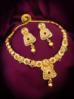 Aadita - Multi-Color 18K Gold Plated Toned Ruby Necklace Jewellery (Set of 2)