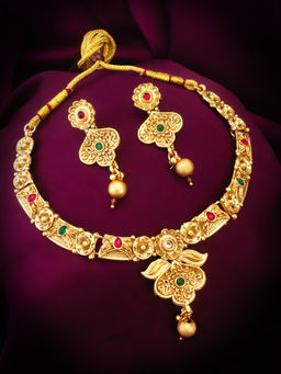 Aadita - Multi-Color 18K Gold Plated Toned Necklace Jewellery (Set of 2)