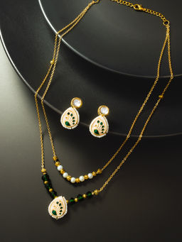 Aadita - Multi-Color Gold Plated AD Pearl Beaded Jewellery (Set of 2)