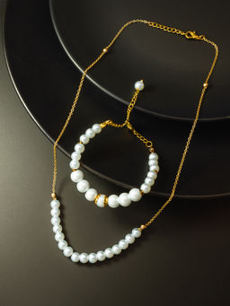 Aadita - White Gold Plated Pearl Studded Jewellery (Set of 2)