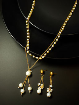 Aadita - White Gold Plated Pearls Beaded Jewellery (Set of 2)