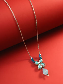 Aadita - Blue Silver Pearl Studded Chain Necklace