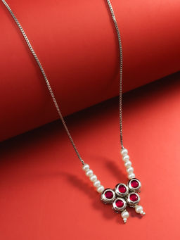 Aadita - Red & White Silver Pearl Studded Necklace