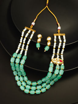 Aadita - Multi-Color Gold Plated Studded Pearl Beaded Jewellery (Set of 2)