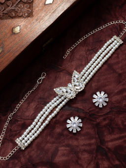 Aadita - White Stone Studded Pearl Jewellery (Set of 2)