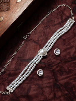 Aadita - White Pearl Stone Studded Jewellery (Set of 2)