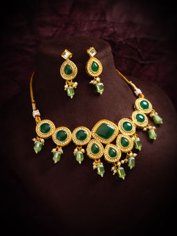 Aadita - Green Stone Studded Beaded Jewellery (Set of 2)