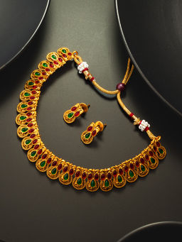 Aadita - Multi-Color Gold Plated Stone Studded Jewellery (Set of 2)