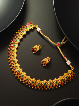 Aadita - Multi-Color Gold Plated Stone Studded Choker Jewellery (Set of 2)