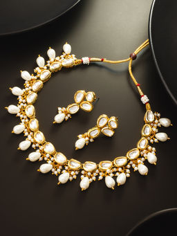 Aadita - White Traditional Antique Gold Plated Pearl Choker Jewellery (Set of 2)