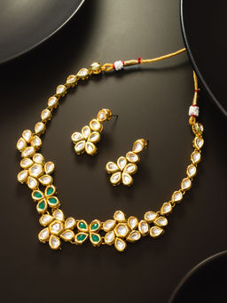 Aadita - White Traditional Antique Gold Plated Pearl Choker Jewellery (Set of 2)