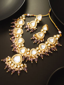 Aadita - White Traditional Antique Stylish Fancy Gold Plated Kundan Pearl Jewellery (Set of 2)