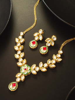 Aadita - White Traditional Antique Stylish Fancy Gold Plated Kundan Pearl Jewellery (Set of 2)