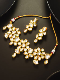 Aadita - White Traditional Antique Stylish Fancy Gold Plated Kundan Pearl Jewellery (Set of 2)
