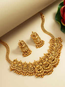 Aadita - Gold Traditional Antique Stylish Fancy Gold Plated Choker Jewellery (Set of 2)
