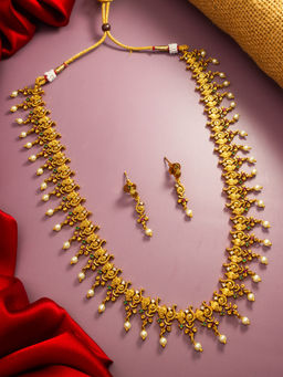 Aadita - Multi-Color Traditional Antique Stylish Fancy Gold Plated Temple Jewellery (Set of 2)