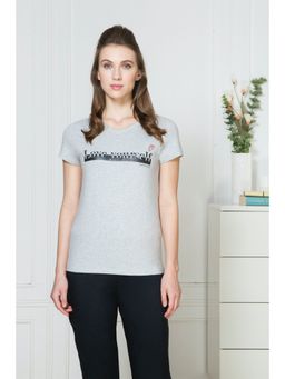 Van Heusen Woman Lingerie and Athleisure - Grey Printed V Neck T-Shirt