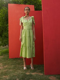 ETE - Gia-green Tiered Maxi Dress With A Buckled Belt (set Of 2)