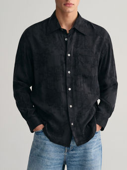 GANT - Men Black Embroidered Spread Collar Full Sleeves Shirt