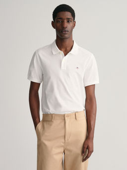 GANT - Men White Solid Polo T-Shirt