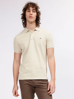 GANT - Men Beige Solid Polo T-Shirt