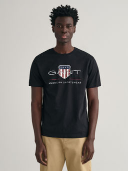 GANT - Men Black Printed Round Neck Short Sleeves T-Shirt