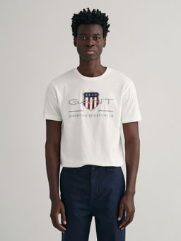 GANT - Men White Printed Round Neck Short Sleeves T-Shirt
