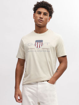 GANT - Men Beige Printed Round Neck Short Sleeves T-Shirt