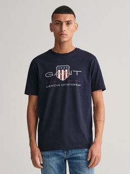 GANT - Men Navy Blue Printed Round Neck Short Sleeves T-Shirt