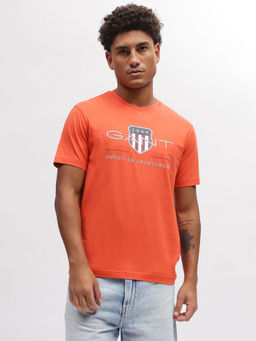 GANT - Men Orange Printed Round Neck Short Sleeves T-Shirt