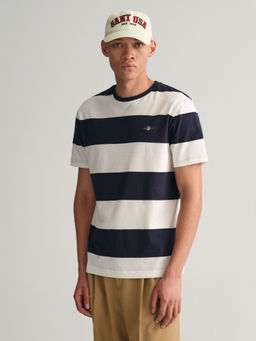 GANT - Men Off White Striped Round Neck Short Sleeves T-Shirt