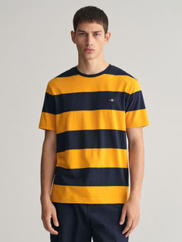 GANT - Men Yellow Striped Round Neck Short Sleeves T-Shirt