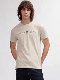 GANT - Men Beige Printed Round Neck Short Sleeves T-shirt