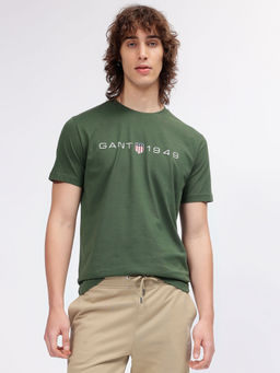 GANT - Men Green Printed Round Neck Short Sleeves T-shirt