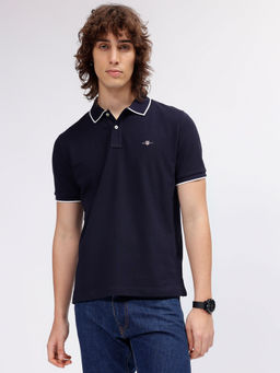 GANT - Men Navy Blue Solid Polo T-Shirt