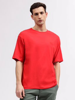 GANT - Men Red Solid Round Neck Short Sleeves T-shirt