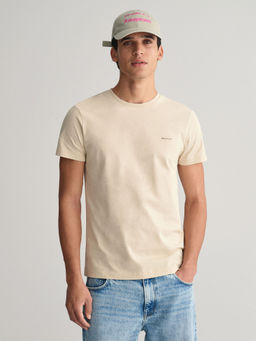 GANT - Men Beige Solid Round Neck Short Sleeves T-Shirt