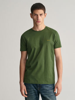 GANT - Men Green Solid Round Neck Short Sleeves T-Shirt