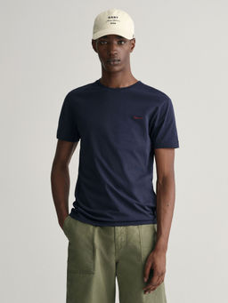 GANT - Men Blue Solid Round Neck Short Sleeves T-Shirt