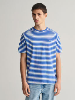 GANT - Men Blue Striped Round Neck Short Sleeves T-Shirt
