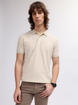 GANT - Men Beige Striped Polo T-Shirt