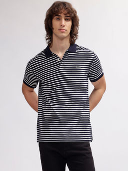 GANT - Men Navy Blue Striped Polo T-Shirt