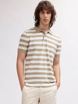 GANT - Men Beige Striped Polo T-Shirt