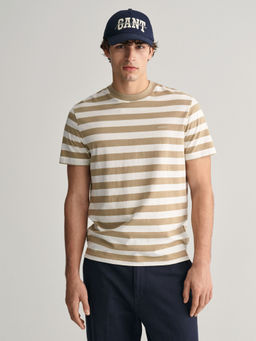 GANT - Men Beige Striped Round Neck Short Sleeves T-Shirt