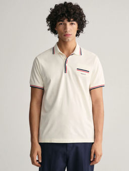 GANT - Men Off White Solid Polo T-Shirt