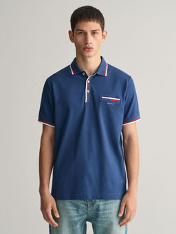 GANT - Men Blue Solid Polo T-Shirt