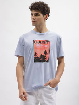 GANT - Men Blue Printed Round Neck Short Sleeves T-Shirt